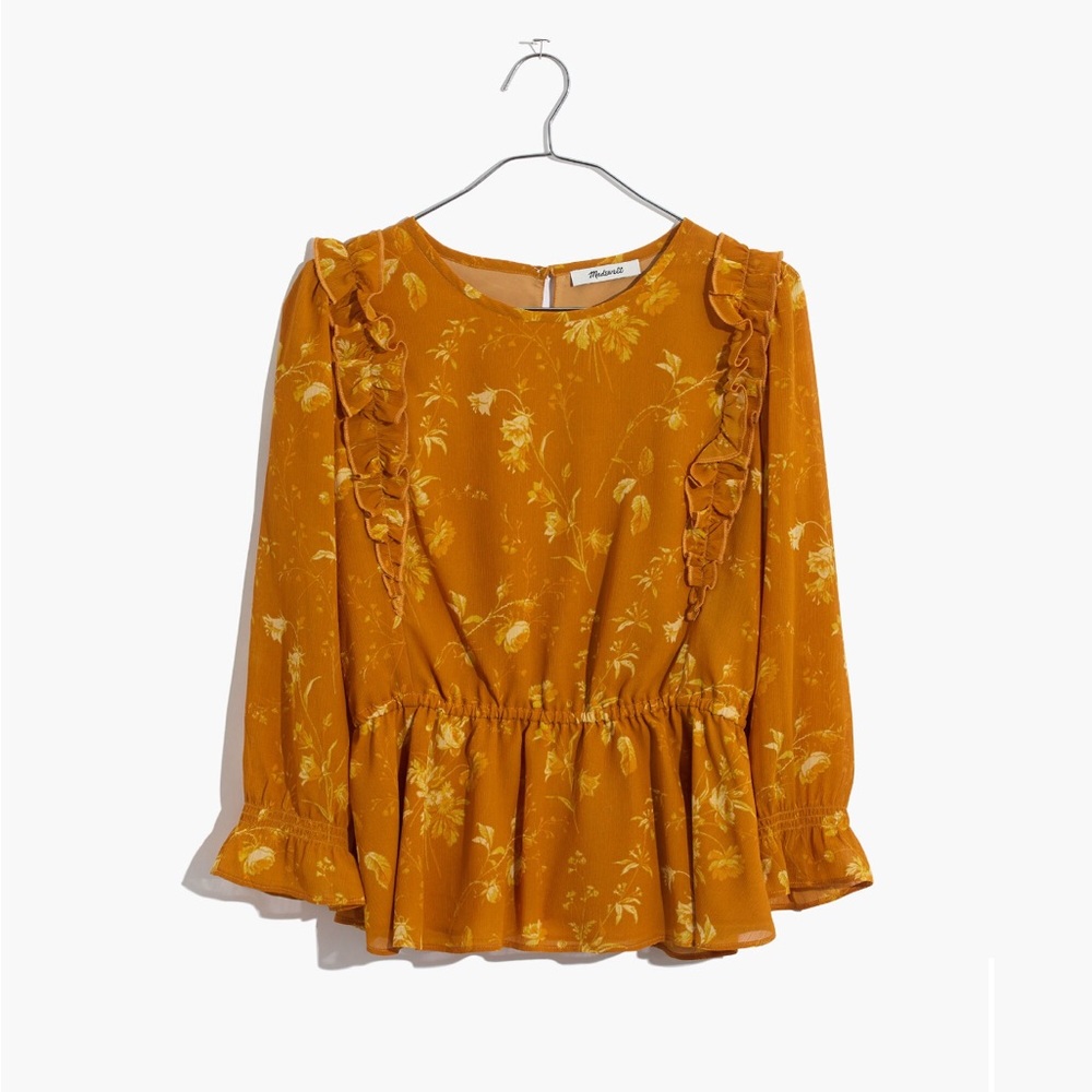 Madewell Floral Ruffle Peplum Blouse XXS NWT - Picture 14 of 15